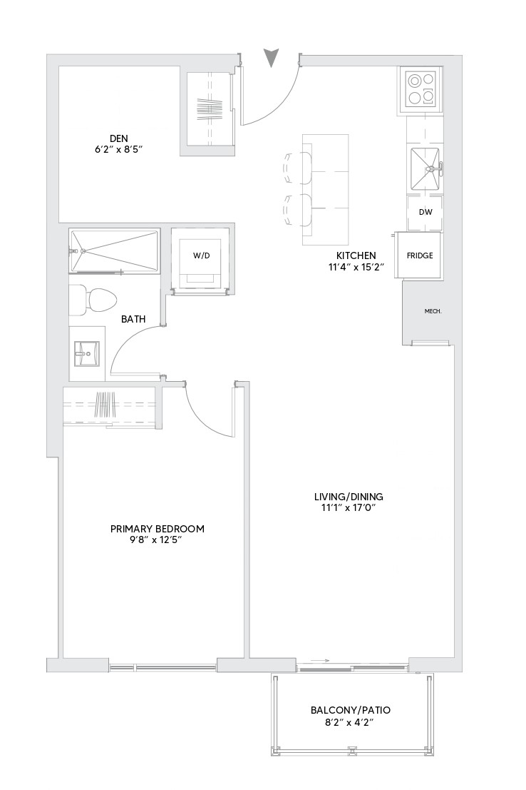 B7A floorplan — 1 BR + Den, 750 sq ft