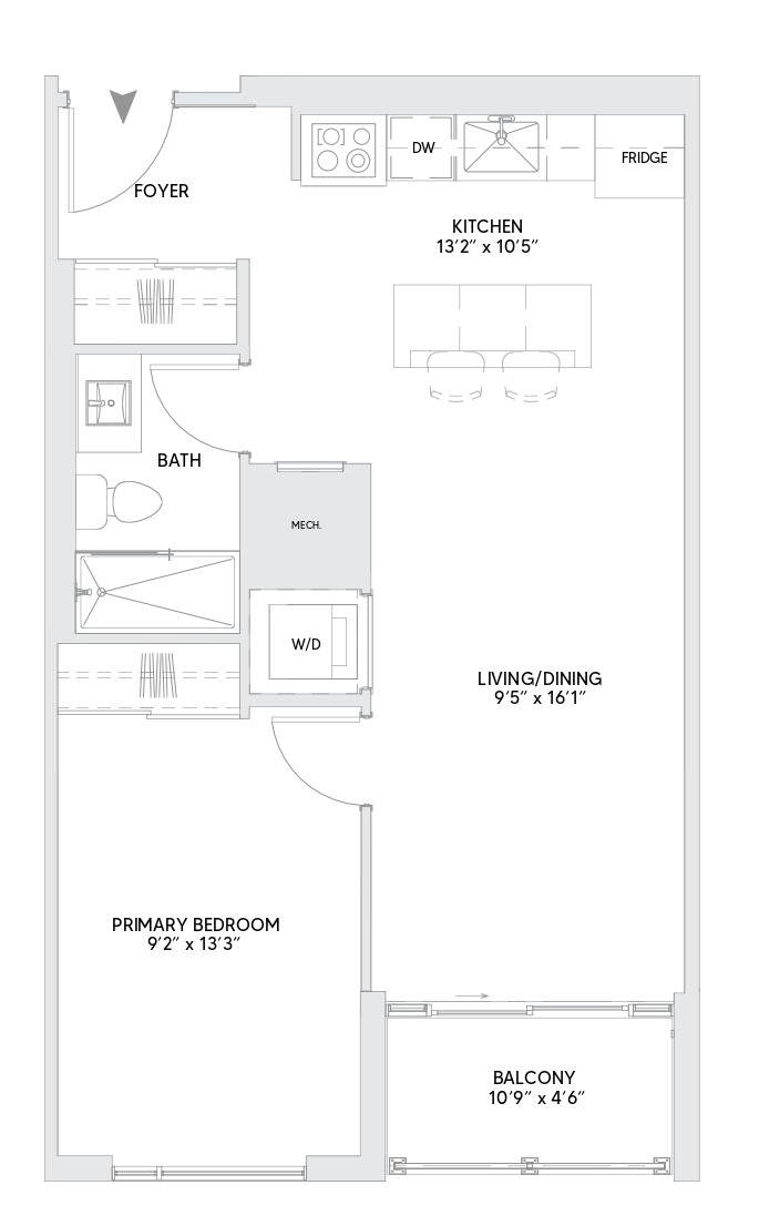 B2B floorplan — 1 BR, 608 sq ft