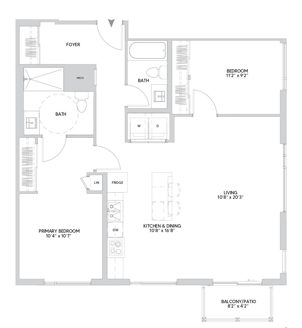 B10 floorplan — 2 BR, 1092 sq ft