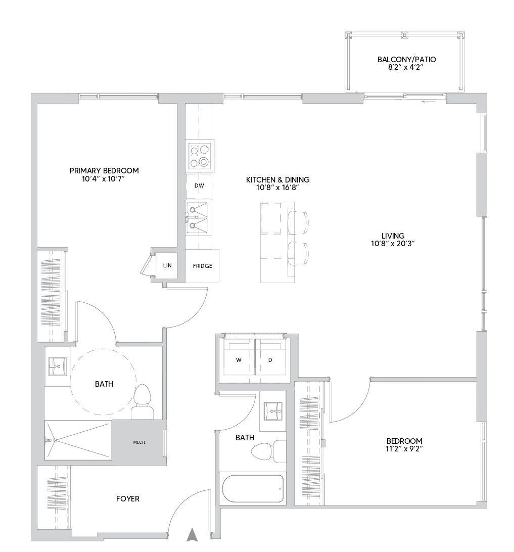 B10 floorplan — 2 BR, 1092 sq ft